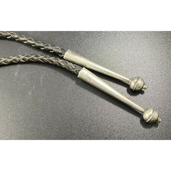 Old Pawn Zuni Sun Face Bolo Tie Inlay Sterling Bennett Patent Pending Clasp - Picture 8 of 8